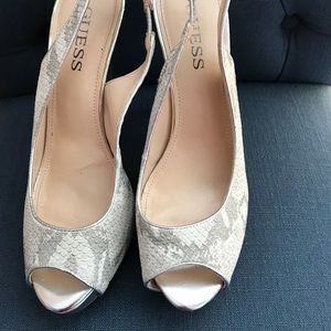 Guess Silver Snakeskin Heels